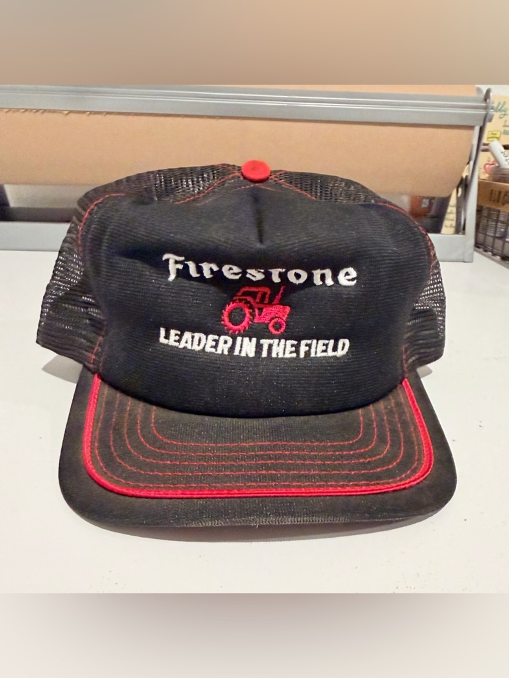 Vintage Firestone Tires Trucker Hat Tractor Farming Agriculture 80s Snap Back